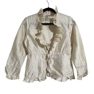 Vintage Filigree Womens Cream Collared Ruffle V-Neck Long Sleeve Blazer Top XS